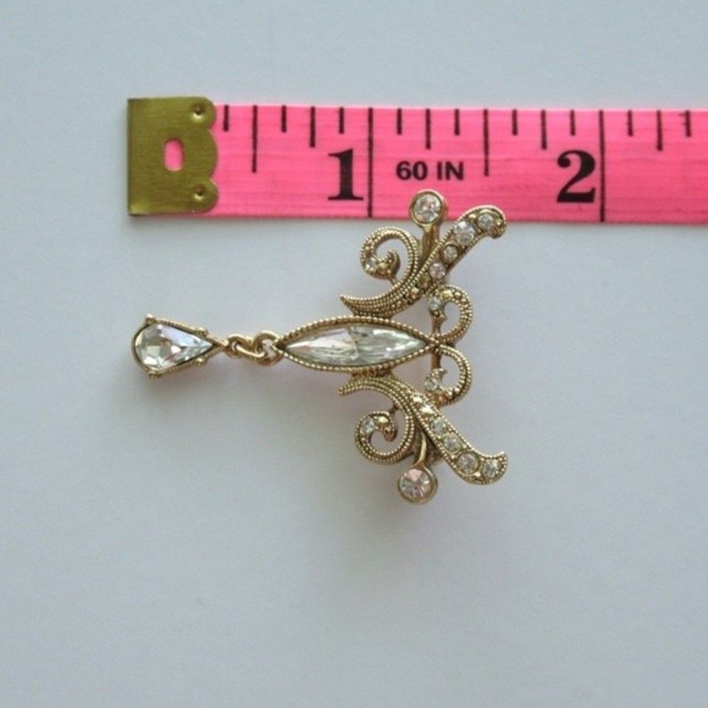 1928 Antiqued Gold Tone Clear Teardrop Pin - Picture 7 of 8